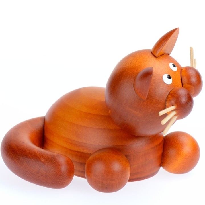 Figurine decorative chat roux en bois allongé