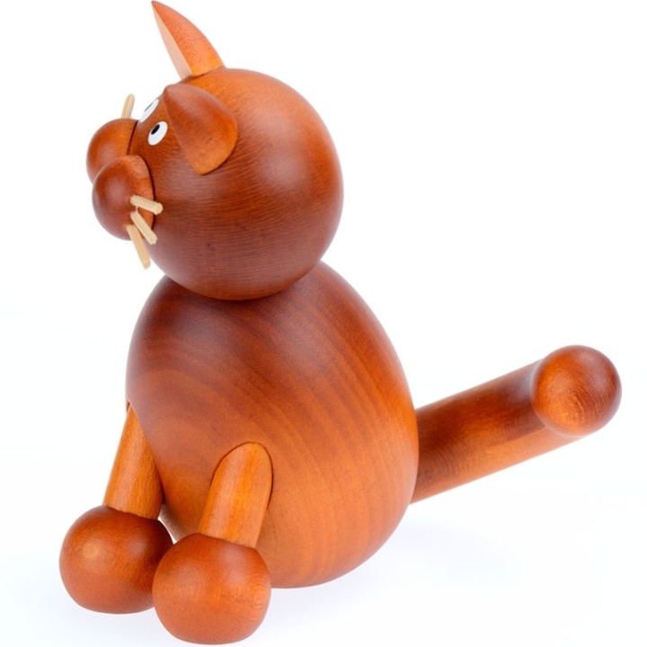 Figurines décoratives chat en bois roux assis