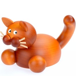 Statuette chat roux en bois
