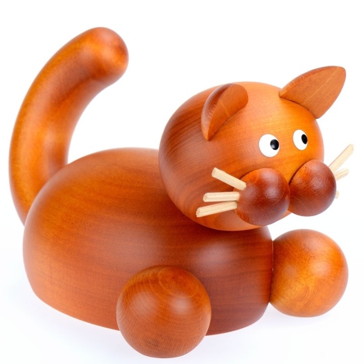 Statuette deco chat roux en bois