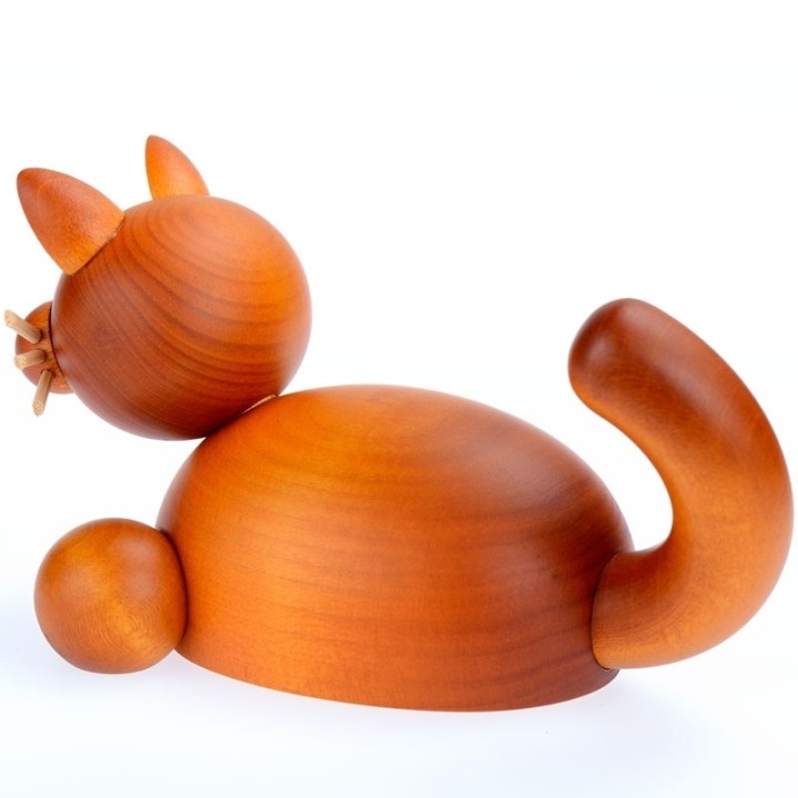 Achat statuette chat roux en bois