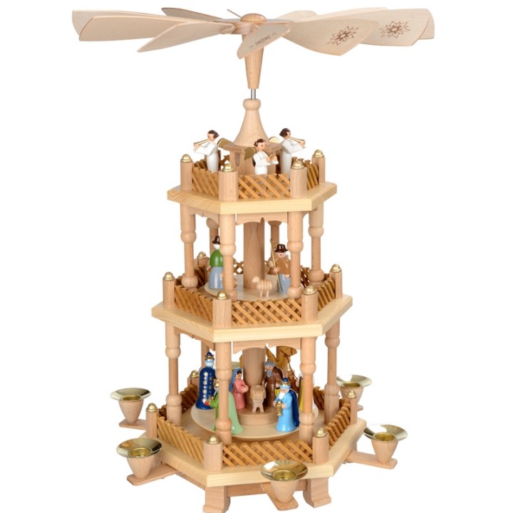 Pyramide de Noël 2 étages avec personnages couleur
