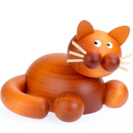 Statuette chat en bois roux allongé