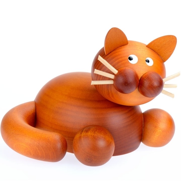 Statuette chat en bois roux allongé