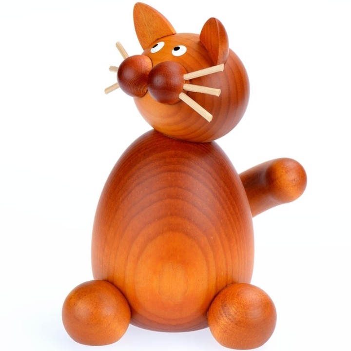 Statuette en bois peintchat roux assis