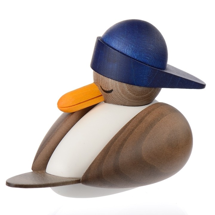Figurine en bois mouette avec bonnet bleu