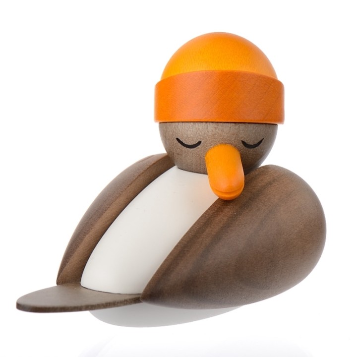 Figurine marine en bois mouette avec bonnet jaune