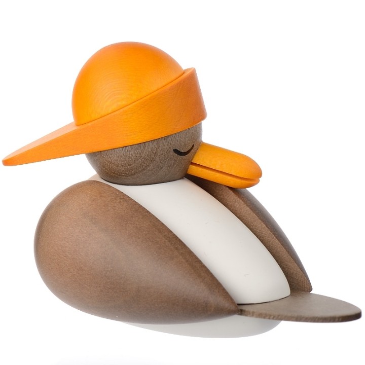 Mouette en bois, figurine marine avec bonnet jaune