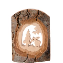 Déco bois en écorce, motif élan dans la forêt, 11 cm