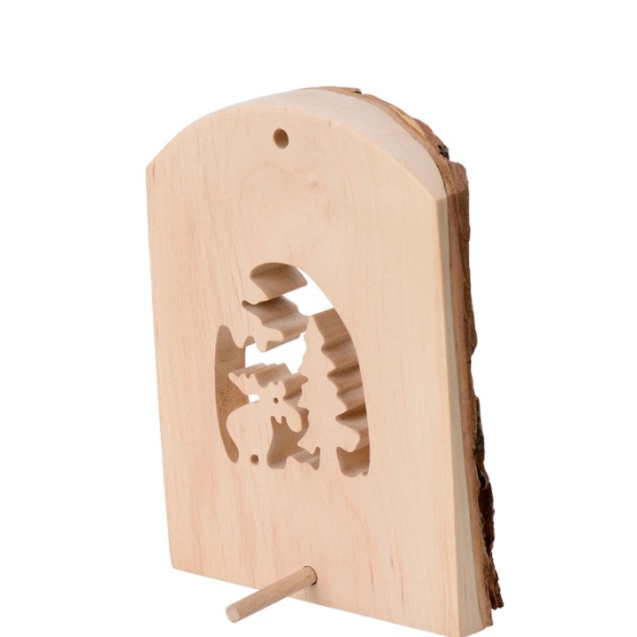 Déco bois en écorce, motif élan dans la forêt, 11 cm