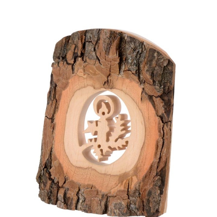 Déco bois en écorce, motif bougie, 11 cm