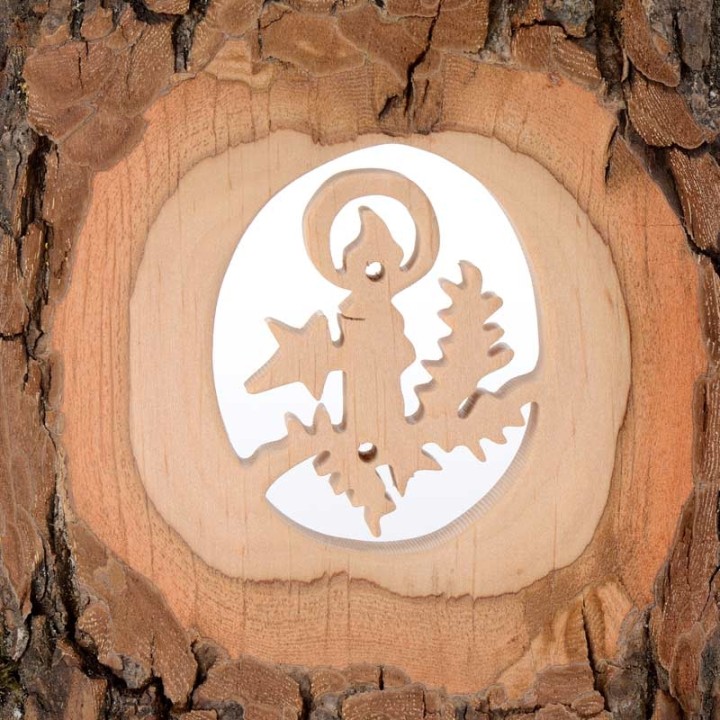 Déco bois en écorce, motif bougie, 11 cm