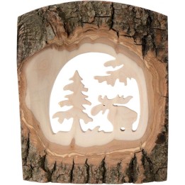 Déco bois en écorce, motif élan dans la forêt, 18 cm