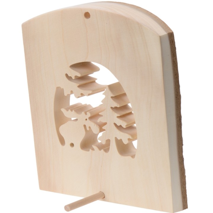 Déco bois en écorce, motif élan dans la forêt, 18 cm