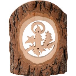 Déco bois en écorce, motif bougie, 18 cm
