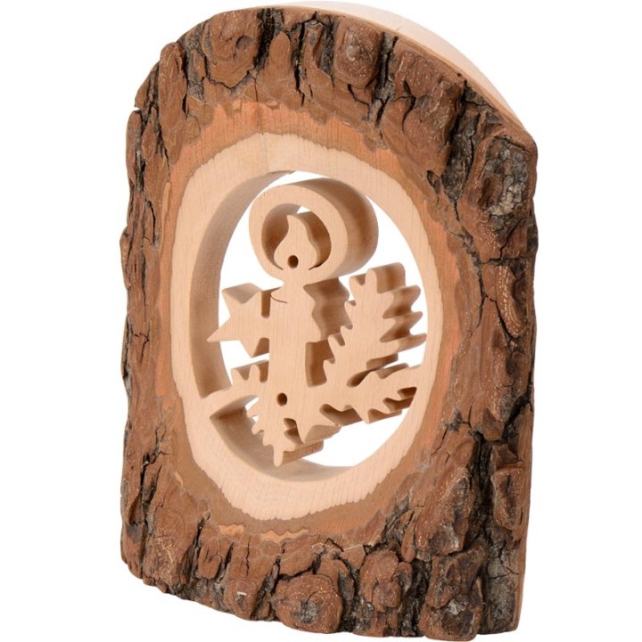 Déco bois en écorce, motif bougie, 18 cm
