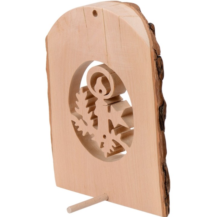 Déco bois en écorce, motif bougie, 18 cm