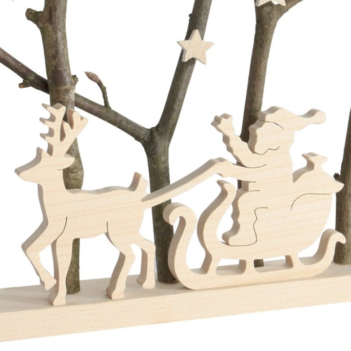 Père Noël dans traineau dans cadre en bois, 15 cm