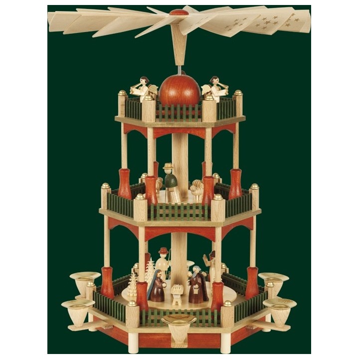 Pyramide de Noel Allemande vert/rouge 39 cm, 2 étages
