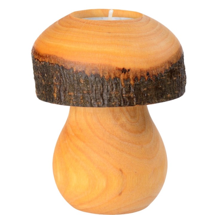 Bougeoir champignon en bois, 12 cm