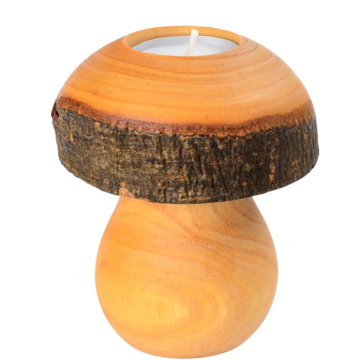 Bougeoir champignon en bois, 12 cm