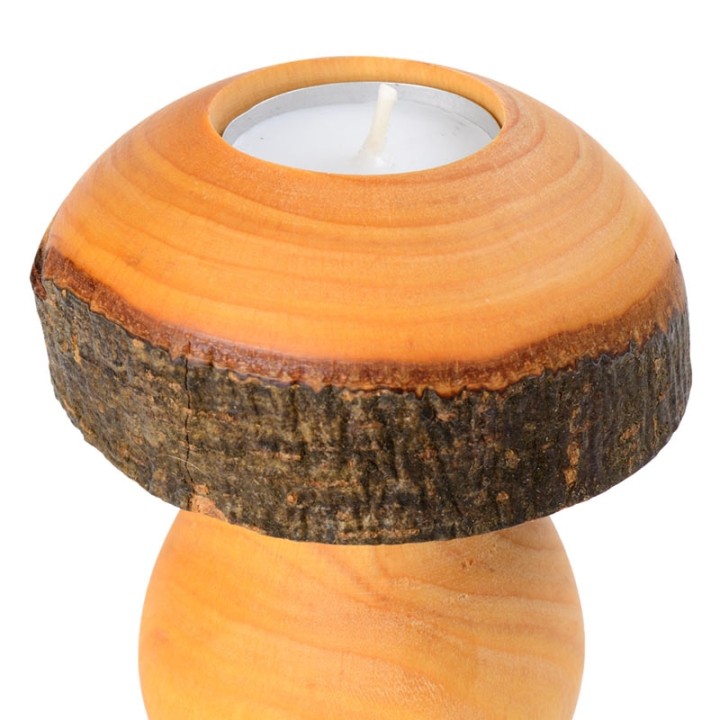 Bougeoir champignon en bois, 12 cm