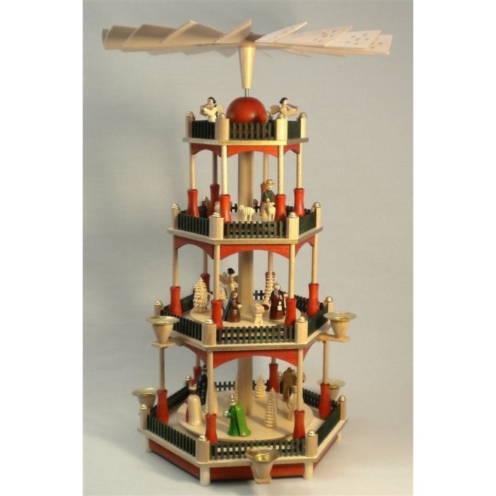 Pyramide de Noel Allemande vert/rouge 53 cm, 3 étages