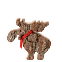 Petit élan en bois avec noeud rouge 8 cm