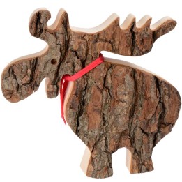Grand élan en bois avec noeud rouge 18 cm