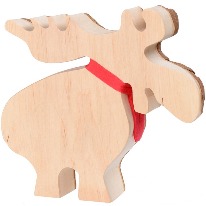 Grand élan en bois avec noeud rouge 18 cm