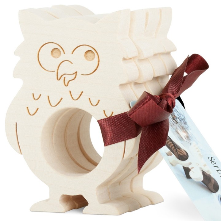 Rond de serviette en bois naturel Chouette