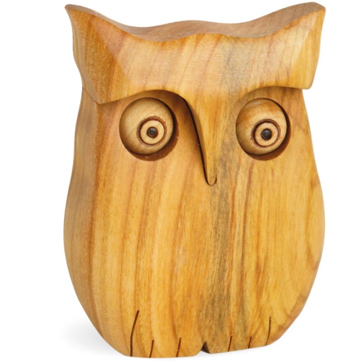 Chouette en bois poli, 9 cm