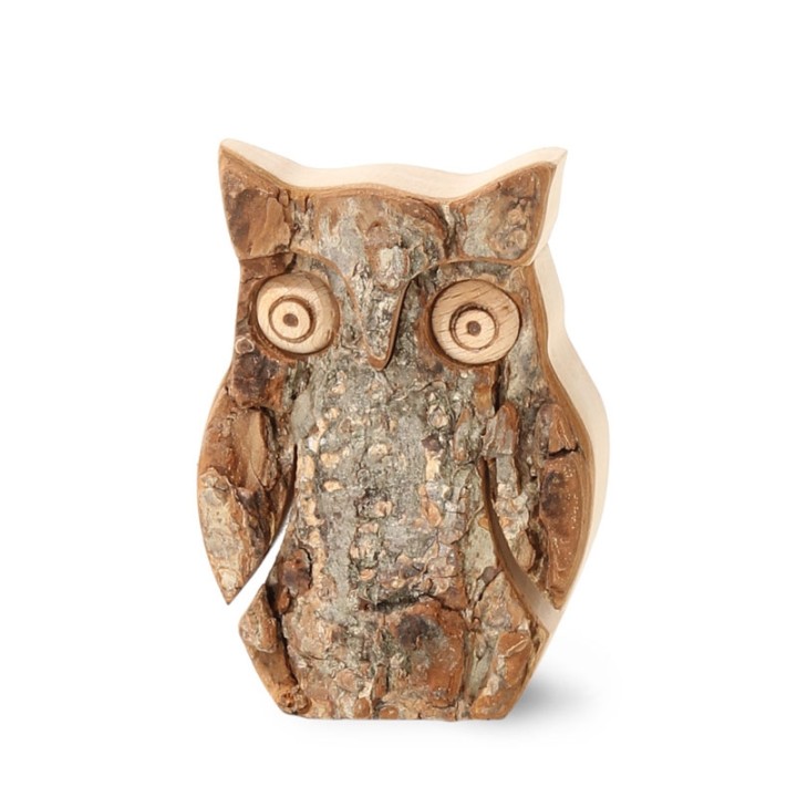 Hibou en bois d'écorce, 6,5 cm