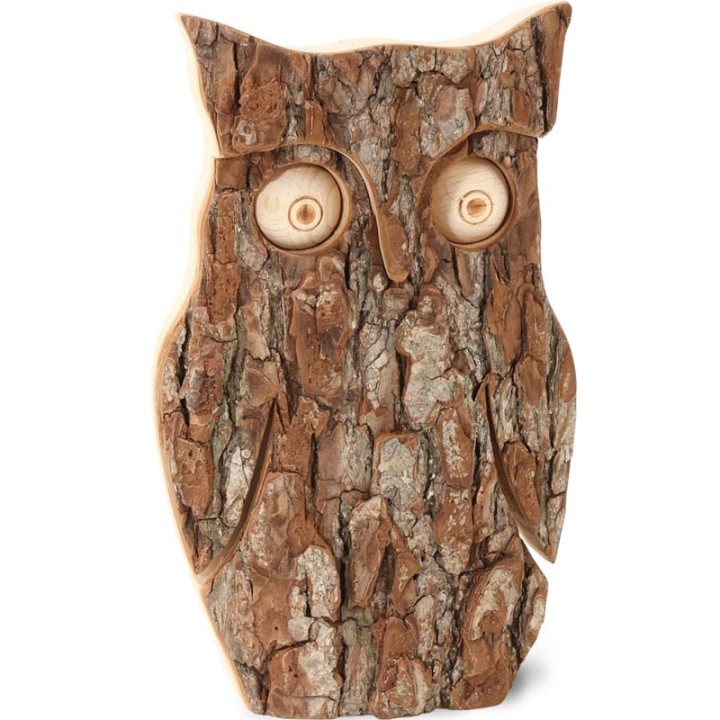 Hibou en bois d'écorce, 16 cm