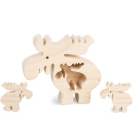Elan en bois avec un enfant, 10 cm