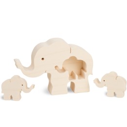 Eléphant en bois avec un bébé éléphant, 8,5 cm