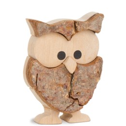 Petite chouette en bois ciselé, écorce et érable, 5 cm