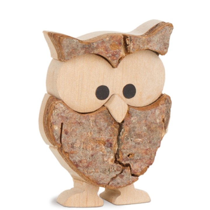 Petite chouette en bois ciselé, écorce et érable, 5 cm