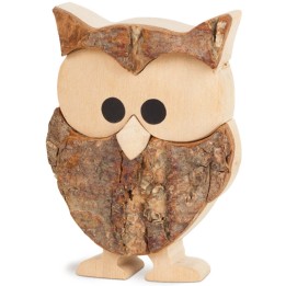 Chouette en bois ciselé, écorce et érable, 7,5 cm