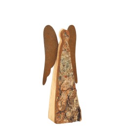 Ange de Noel en bois avec ailes métal, 12 cm 