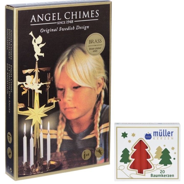 Kit Carillon des Anges doré + bougies rouges