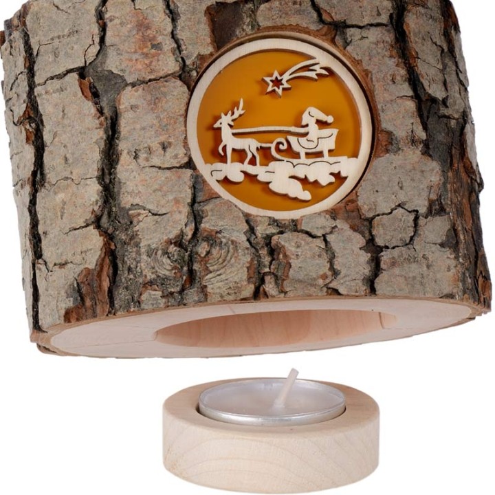 Photophore en bois pere Noel