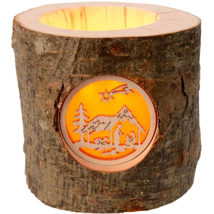 Photophore en bois crèche de Noel