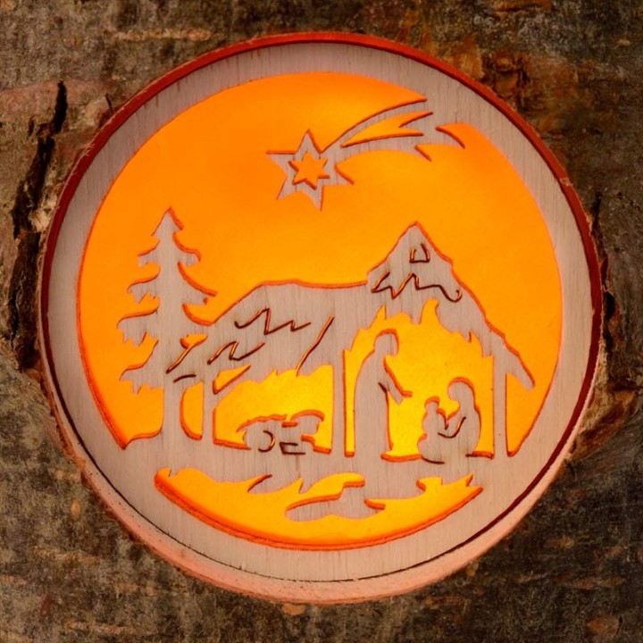Bougeoir photophore en  bois, crèche de Noel