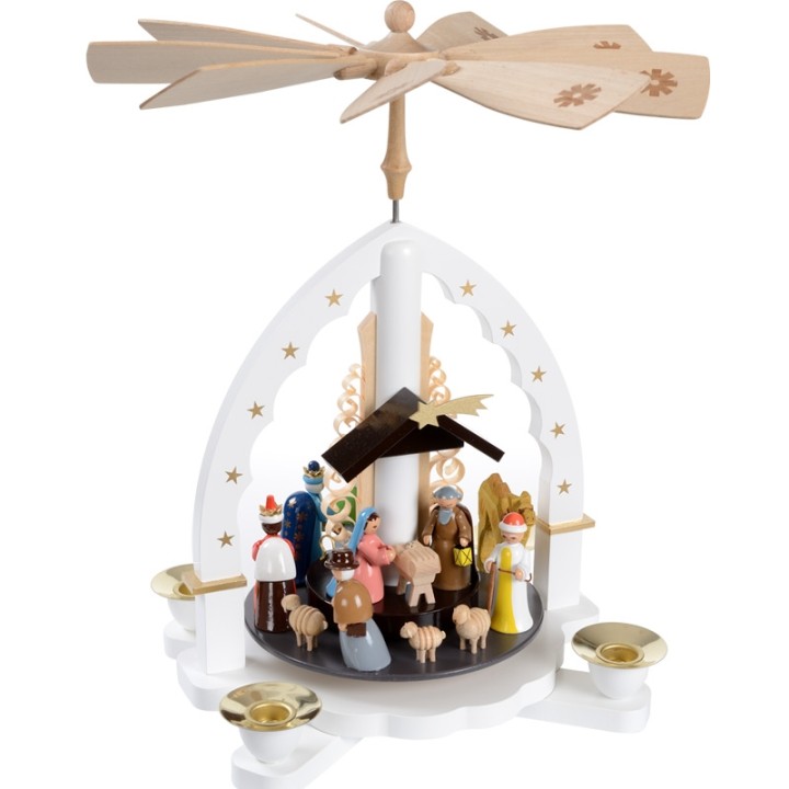 Pyramide  Allemande avec creche de Noel blanche