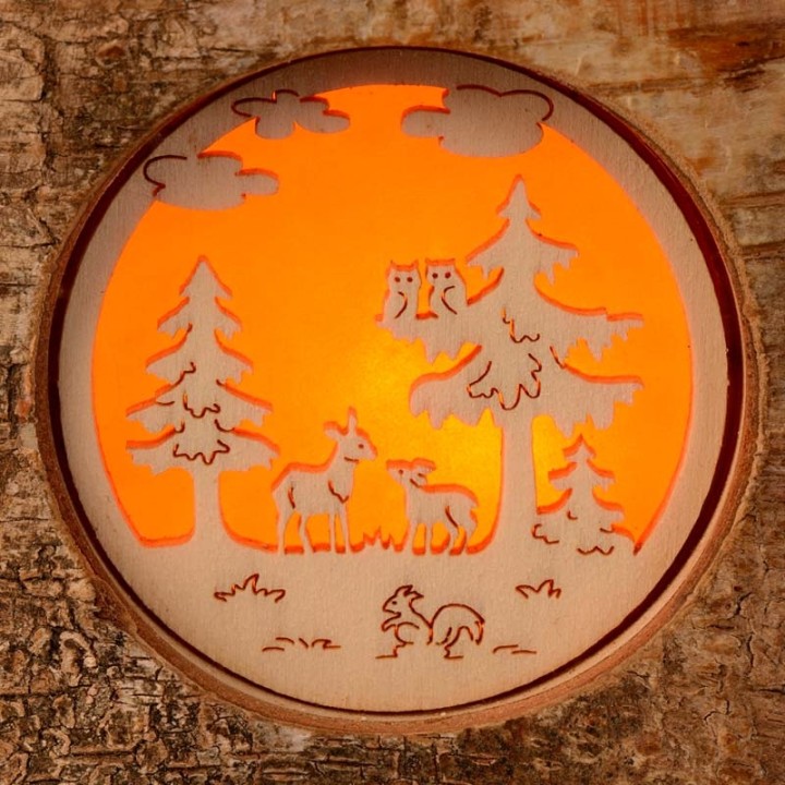 Bougeoir photophore en bois, animaux de la forêt