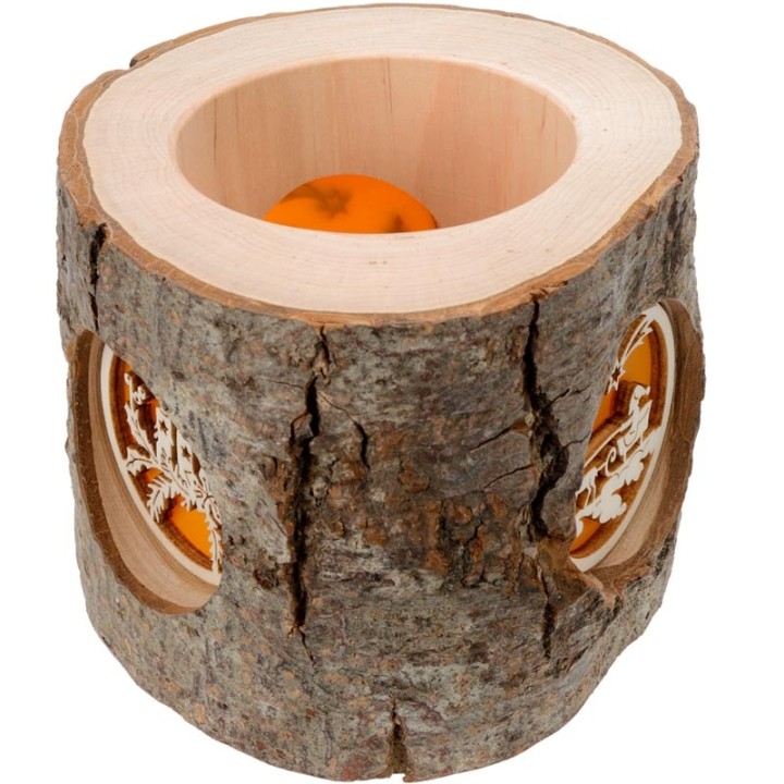 Photophore en rondin de bois crèche, père Noël et bougies