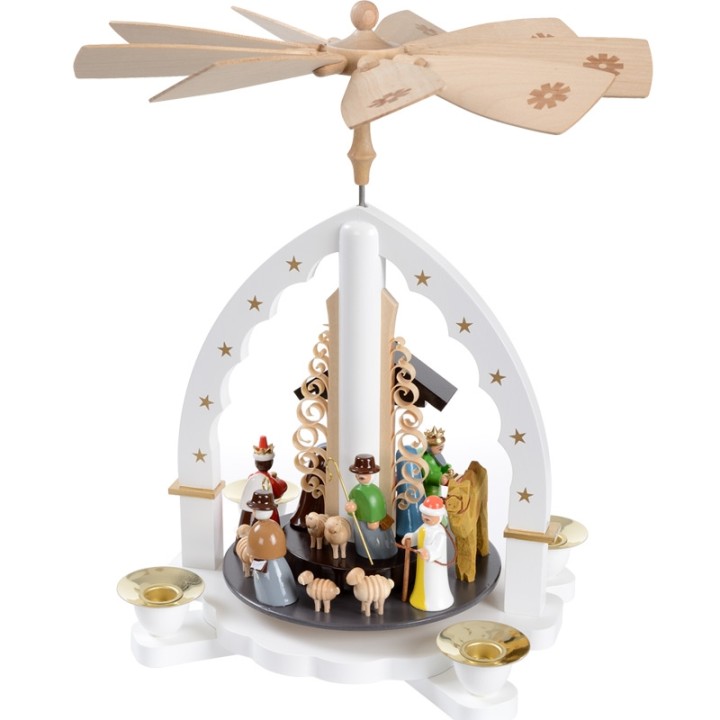 Pyramide  Allemande avec creche de Noel blanche