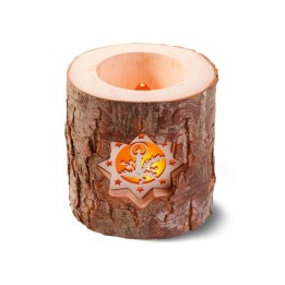 Photophore en écorce de bois, crèche et bougie de Noel