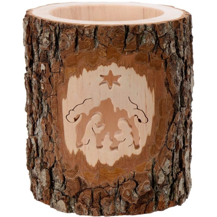 Photophore en bois ciselé, crèche de Noel et étoile